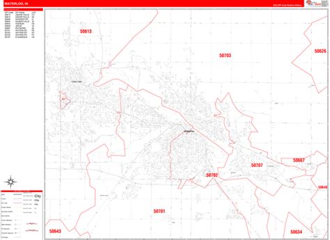 Waterloo Iowa Zip Code Wall Map (Red Line Style) by MarketMAPS - MapSales