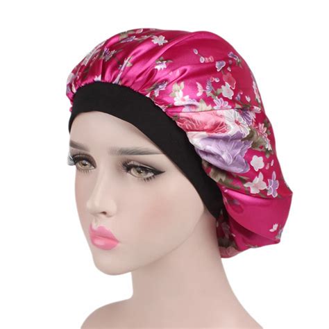 58cm New Fashion Women Satin Night Sleep Cap Hair Bonnet Hat Shower Caps Silk Head Cover Wide ...