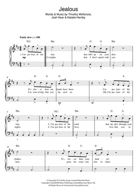 Labrinth "Jealous" Sheet Music Notes, Chords | Piano, Vocal & Guitar Download Pop 120654 PDF