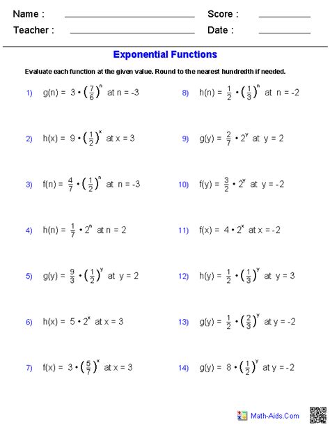 Algebra 1 Worksheets | Exponents Worksheets