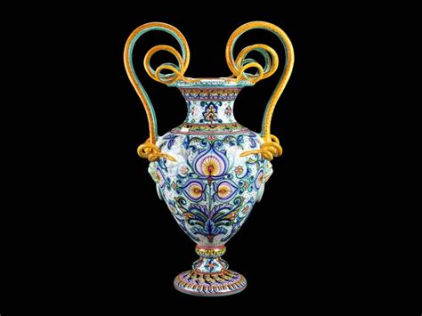 Large Ceramic Vase, Snake Handles Amphora in Majolica Hand Painted ...