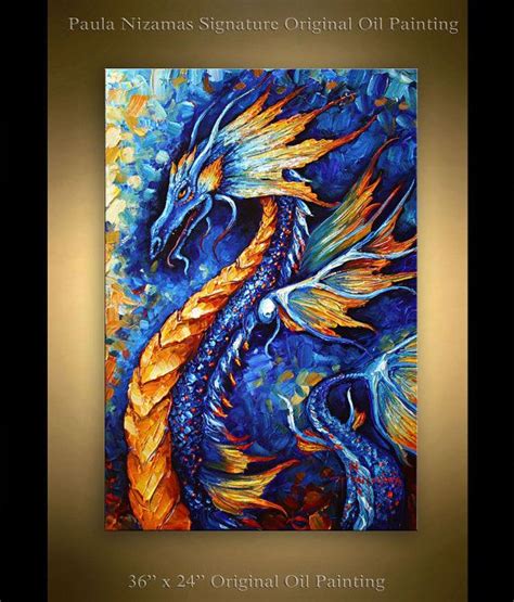 Dragon Painting Abstract Art 36" x 24" Animal original painting on canvas palette knife heavy ...