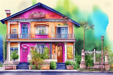 Colorful Watercolor Charming House Illustration · Creative Fabrica