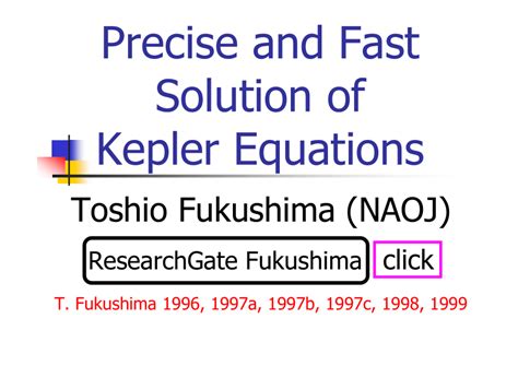 (PDF) Precise and Fast Solution of Kepler Equations