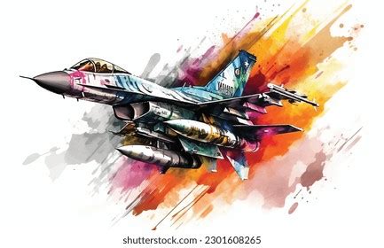 Jet Aircraft Painting Flying Sky Fighter Stock Vector (Royalty Free ...