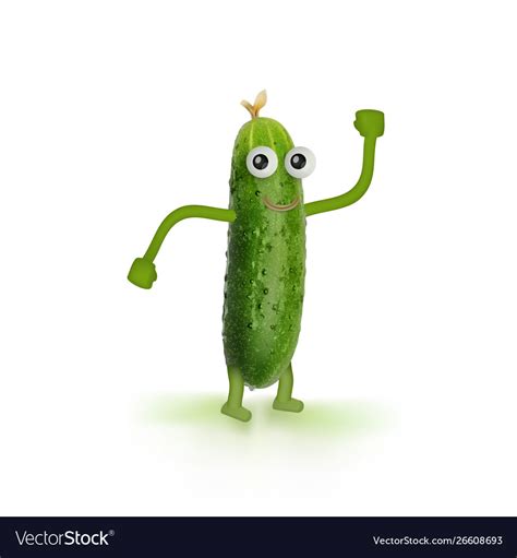 Funny smiling dancing cucumber on white background