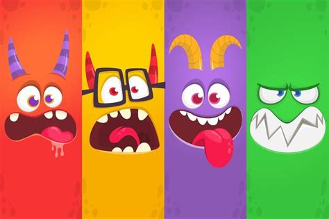 Cartoon monsters faces set | Cartoon monsters, Monster face, Funny cartoon faces