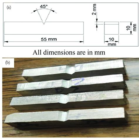 (a) Geometry and (b) Prepared Charpy V-notch specimens. | Download Scientific Diagram