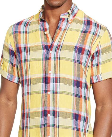 Lyst - Polo Ralph Lauren Short-sleeved Plaid Linen Shirt in Yellow for Men