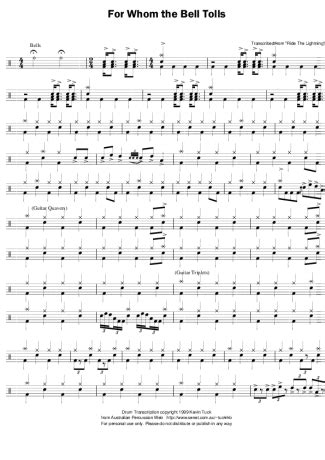 Metallica - For Whom The Bell Tolls - Sheet Music For Drums