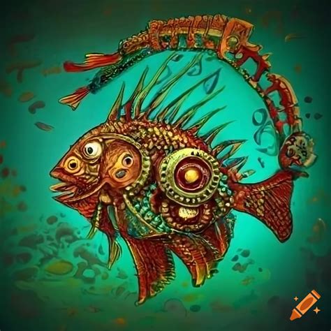 Steampunk fish in chavín style