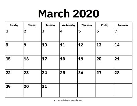 March 2020 Calendar - A Printable Calendar