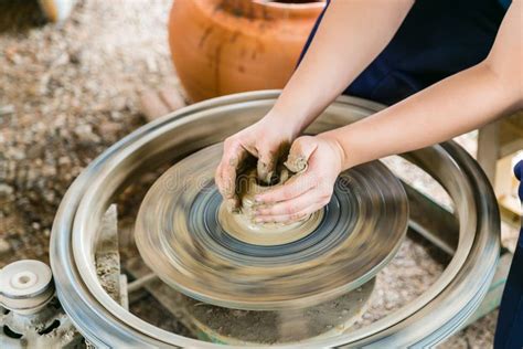 Sculpture Artist Hand Making Making a Clay or Mud Pot. Stock Photo - Image of pedal, ceramics ...