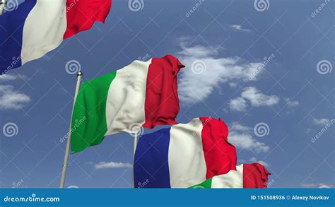 Flags of Italy and France at International Meeting, 3D Rendering Stock ...