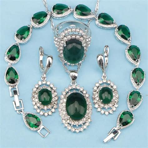 925 Sterling Silver Imitation Emerald Green Cubic Zirconia Women Gift ...