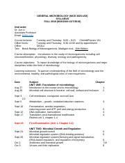 General Microbiology Syllabus Fall 2019.doc - GENERAL MICROBIOLOGY MCB 3020-U03 SYLLABUS FALL ...