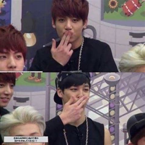 SEE THE INDIRECT KISS?! Kookie, used those same fingers to blow a kiss then pressed them to ...