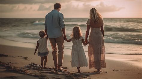 Premium AI Image | A family walks on the beach holding hands