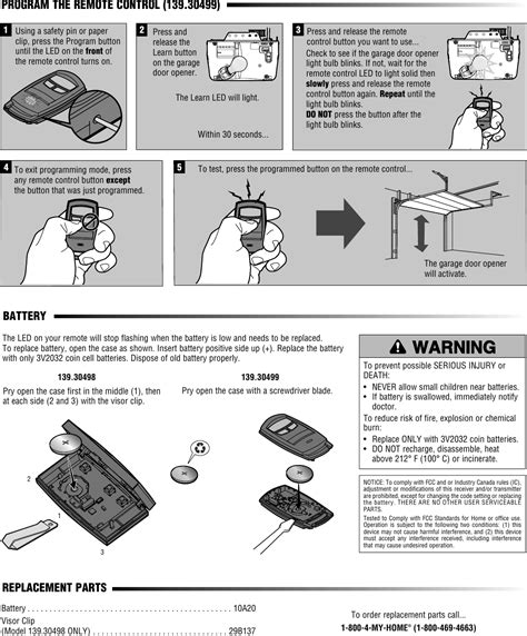 Craftsman Garage Door Opener 3 Function Visor Remote Control Owners Manual