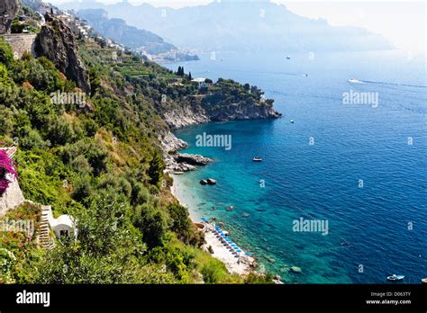 High Angle View of a Beach at the Amalfi Coast, Conca dei Marini, Campania, Italy Stock Photo ...