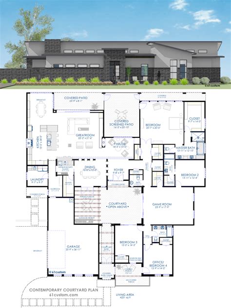 Contemporary Courtyard House Plan | 61custom | Modern House Plans | House plans australia ...