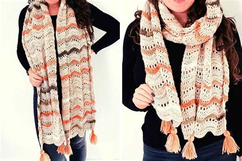 The Honey Scarf - Crochet Ripple Scarf Pattern - Burgundy and Blush