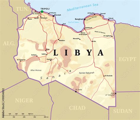 Plakat Libya Political Map With Capital Tripoli With National Borders | The Best Porn Website