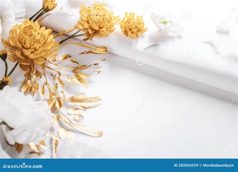 Elegant Golden Flower Embroidery Elements. Stock Image - Image of paper ...