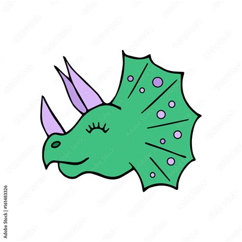 Triceratops dinosaur head, vector illustration doodle drawing. Isolated ...