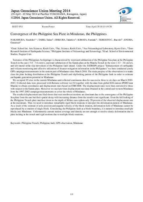 (PDF) Convergence of the Philippine Sea Plate in Mindanao, the ...