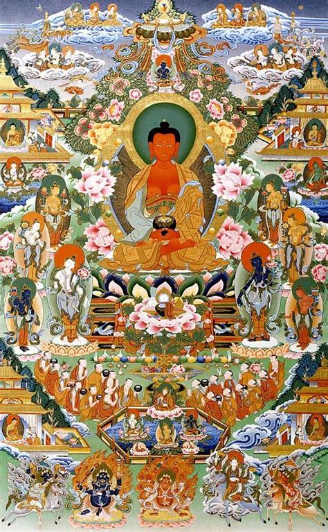 Amitabha in his pure land Sukhavati (Dewachen) Amitabha Buddha, Gautama ...