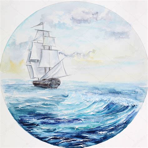 Ship sailing in sea watercolor painting illustration — Stock Photo ...