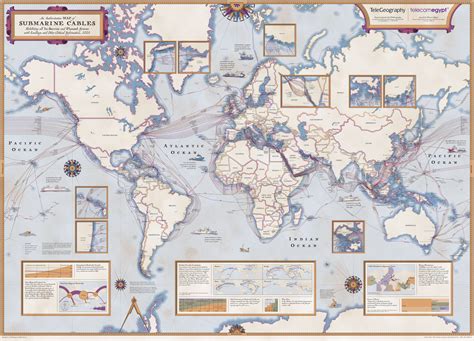 Mapa del cableado submarino mundial (2023) - Mapas Milhaud