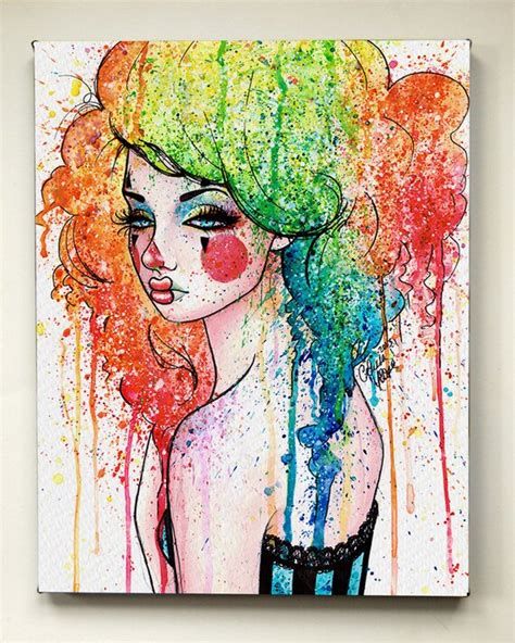 Items similar to Rainbow Clown Pop Art Stretched Canvas Art Print Colorful Lowbrow Pretty Wall ...