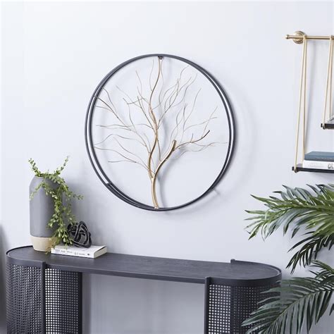 Grayson Lane Large Round Glam Metal Wall DEcor with Black Metal Frame and Tree Metal Art 26’’D ...