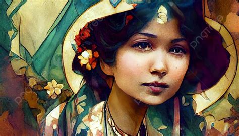 Background Potret Gaya Art Nouveau Artistik Antik Dari Ras Campuran ...