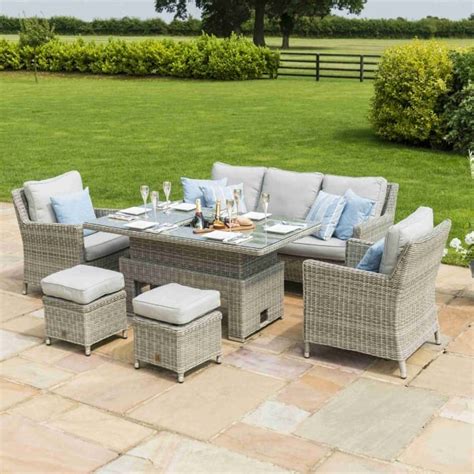 Maze Rattan Oxford Sofa Dining Set With Ice Bucket And Rising Table ...