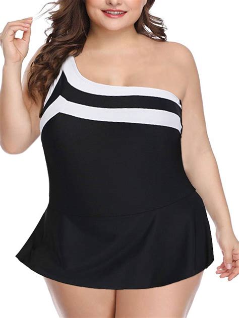 Mid-Ten - Ladies Women Swimsuit Plus Size One Piece Swimdress Black Swimwear Off Shoulder ...