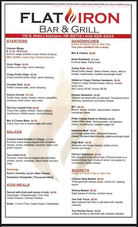 Online Menu of Flat Iron Bar & Grill Restaurant, Atkinson, Nebraska, 68713 - Zmenu