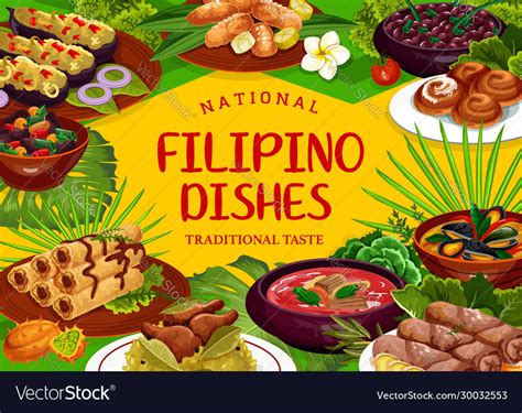 Filipino cuisine restaurant food dishes Royalty Free Vector