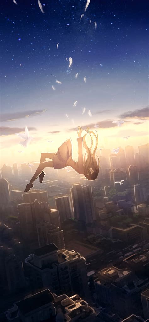 🔥 Download Anime Girl Falling Down Cityscape Bird by @oliviaj39 | Feathers Falling Wallpapers ...