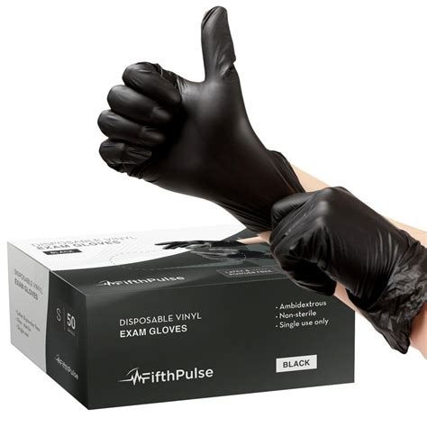 FifthPulse Disposable Vinyl Exam Gloves - Black - Box of 50 - S ...