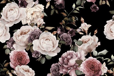 Purple & Pink Dark Floral Wallpaper Mural - Hovia | Vintage floral wallpapers, Black floral ...