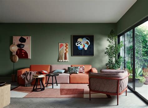 Cottage Style Furniture Living Room With Green Wall