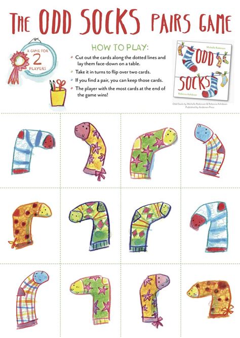 Socks matching pairs game - from ODD SOCKS, Michelle Robinson & Rebecca Ashdown, Andersen Press ...