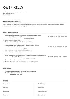 Cafeteria Worker Resume Sample & Tips | Online Resume Builder