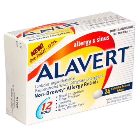 Alavert 12 Hour Allergy & Sinus Loratadine 5 mg/Pseudoephedrine Sulfate 120 mg Extended Release ...