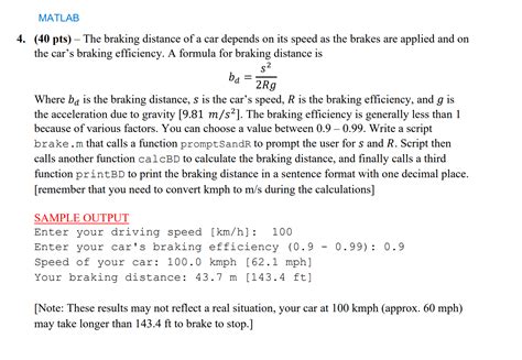 Solved (40 pts) - The braking distance of a car depends on | Chegg.com