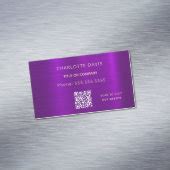 Purple metallic minimalist elegant QR code Business Card Magnet | Zazzle