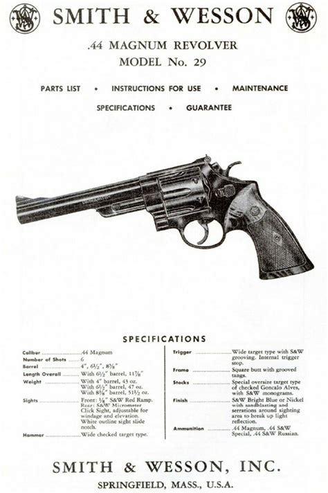 Smith & Wesson .44 Magnum Model 29 Revolver Parts, Use & Maintenance ...